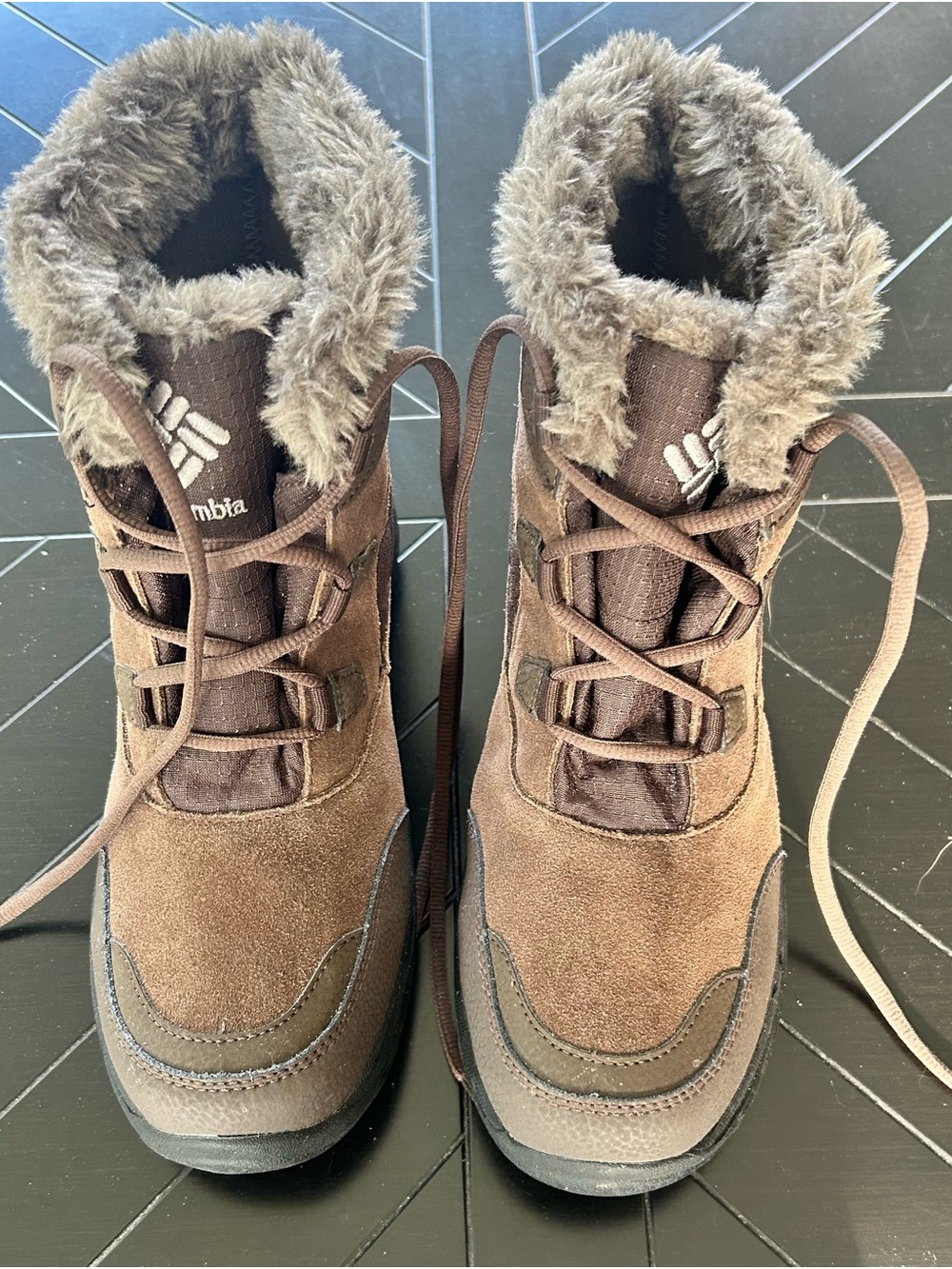 Columbia Ice Maiden Shorty Waterproof Winter Boots Brown Faux Fur Sz 9 Excellent